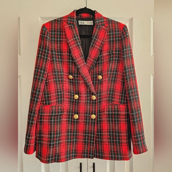 Zara red plaid blazer - Picture 3 of 8